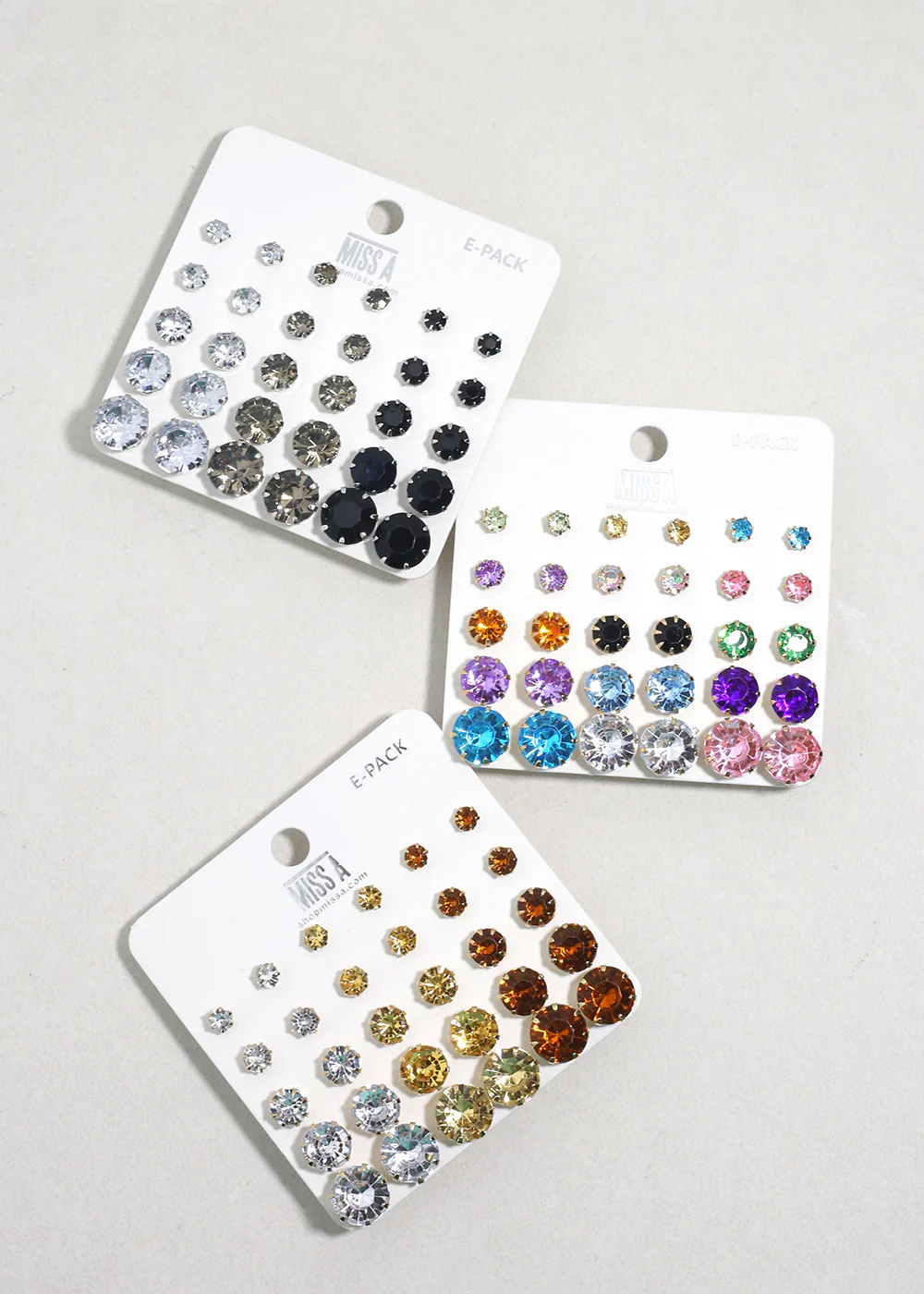 Multi-Color Rhinestone Stud Earring Pack - Silver