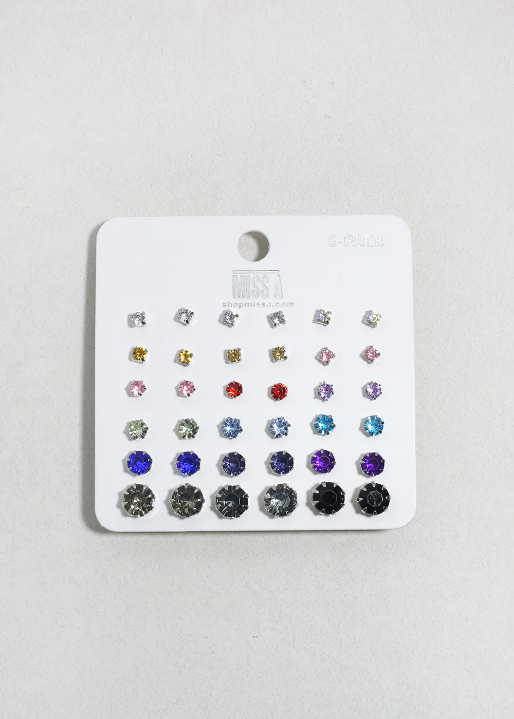 Multi-Color Rhinestone Stud Earring Pack - Silver - Image 2