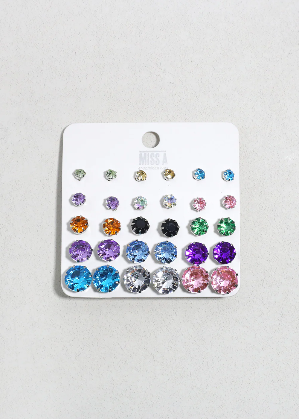 Multi-Color Rhinestone Stud Earring Pack - Silver - Image 3