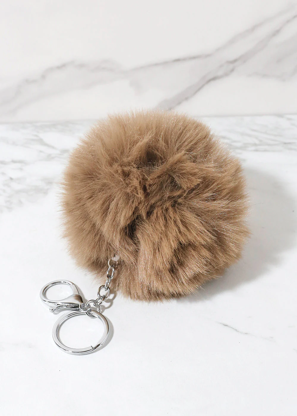 Neutral Faux Fur Pom Pom Keychain - Image 2