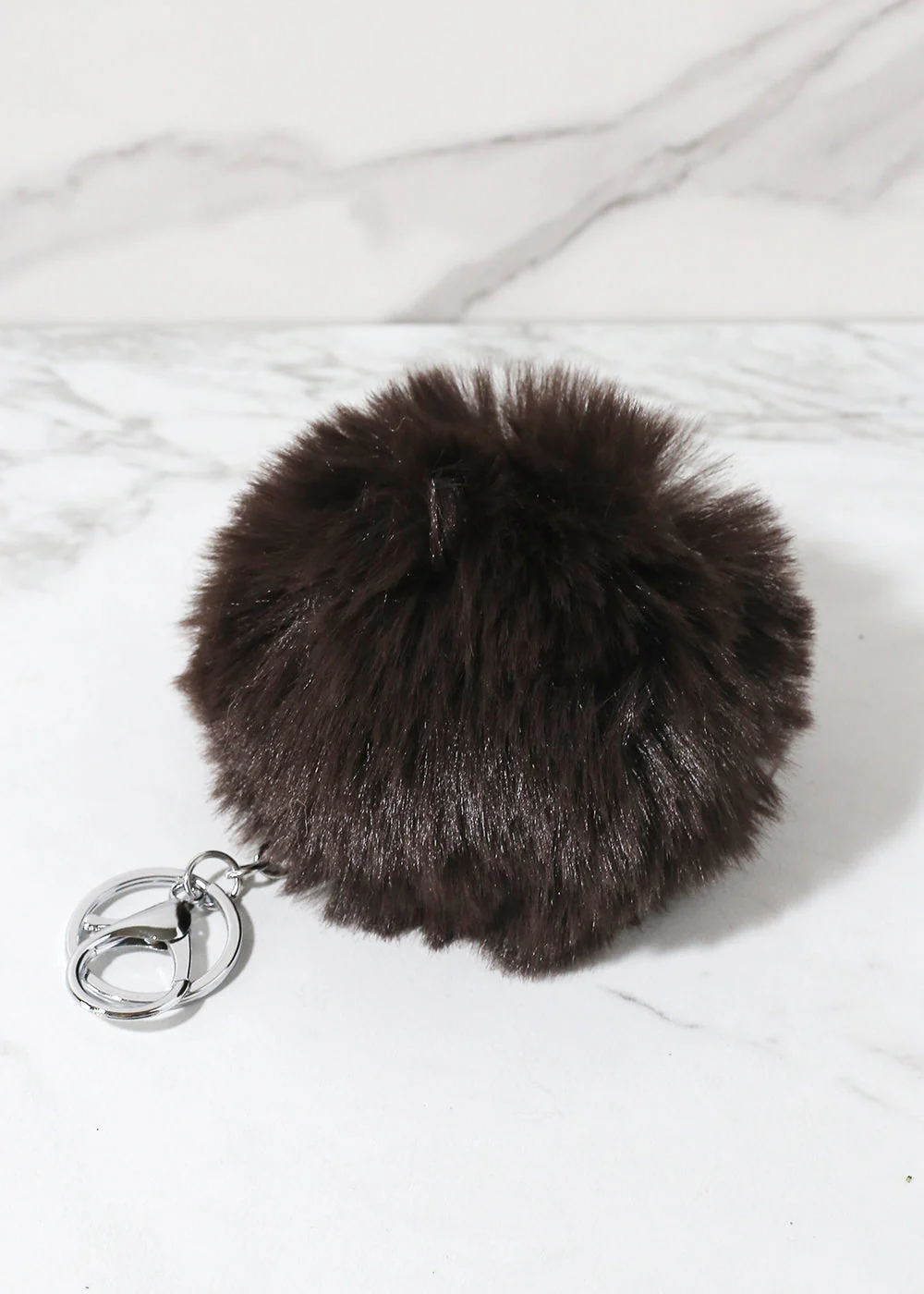 Neutral Faux Fur Pom Pom Keychain - Image 3
