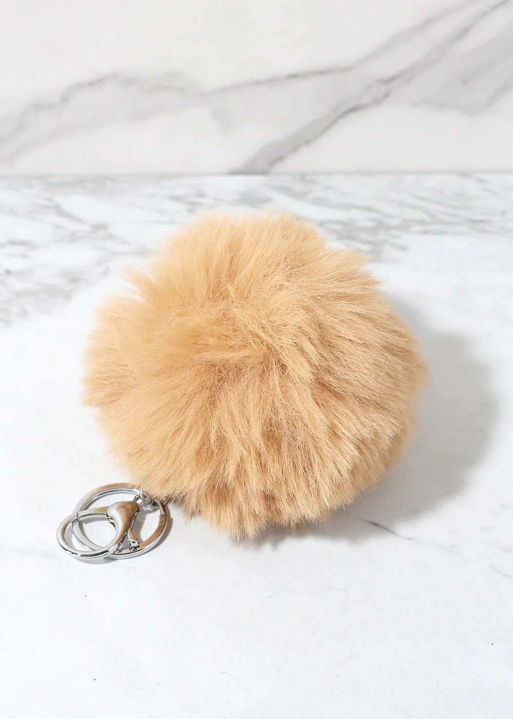 Neutral Faux Fur Pom Pom Keychain - Image 4