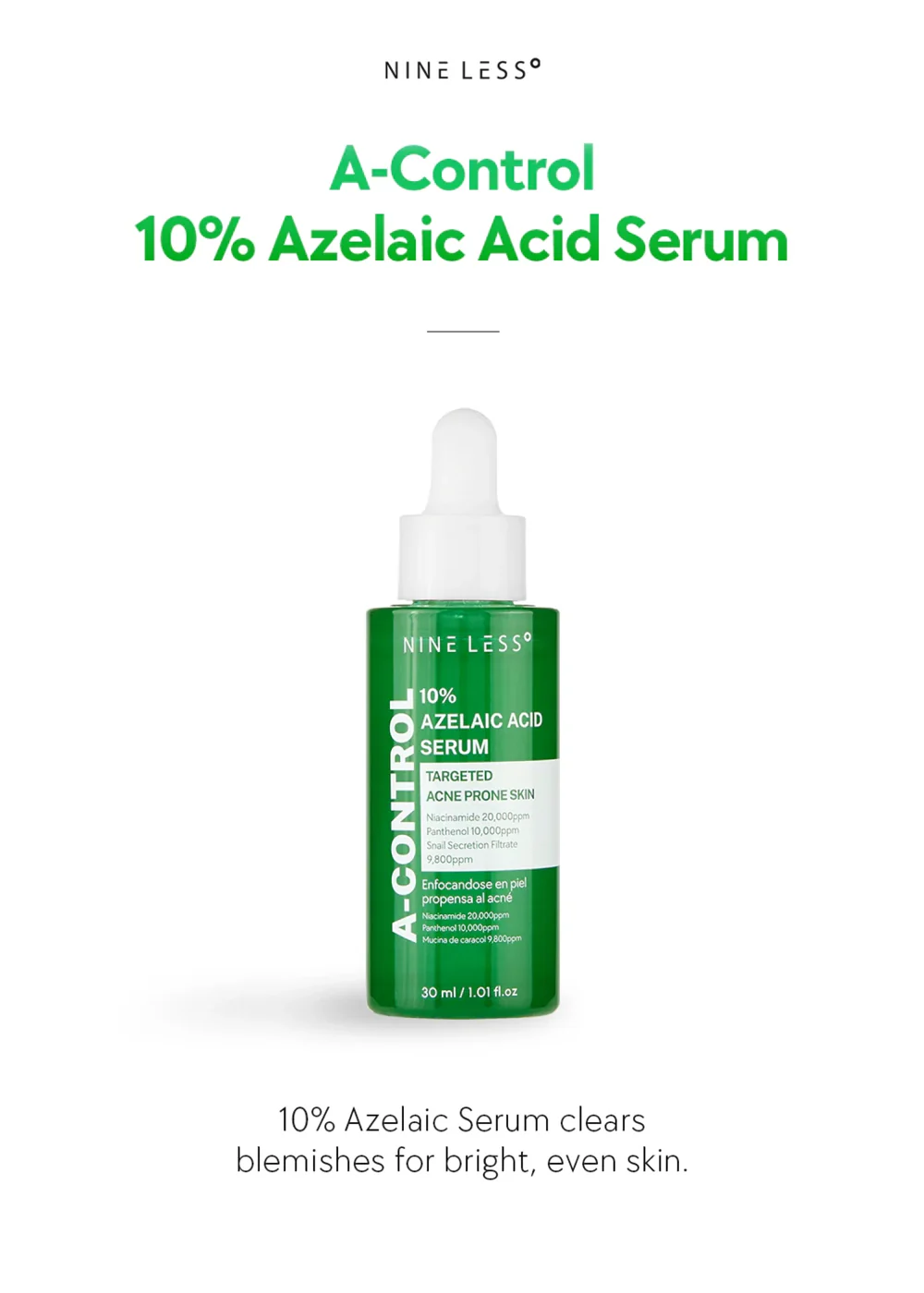 NINELESS A-Control 10% Azelaic Acid Serum 30ml - Image 2