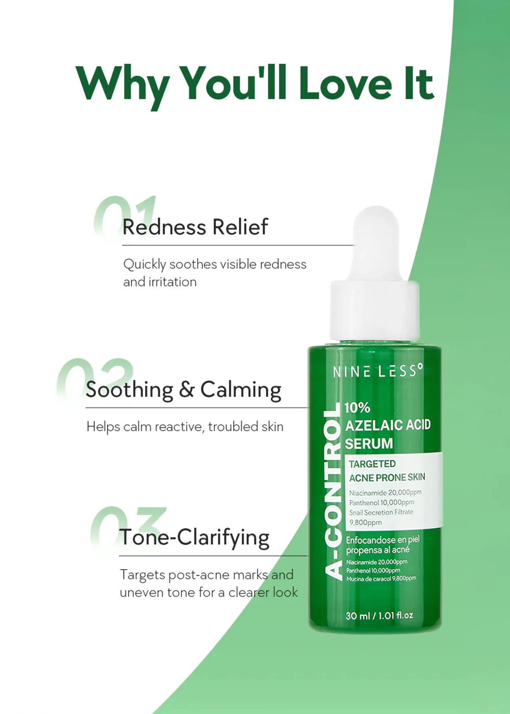 NINELESS A-Control 10% Azelaic Acid Serum 30ml - Image 3