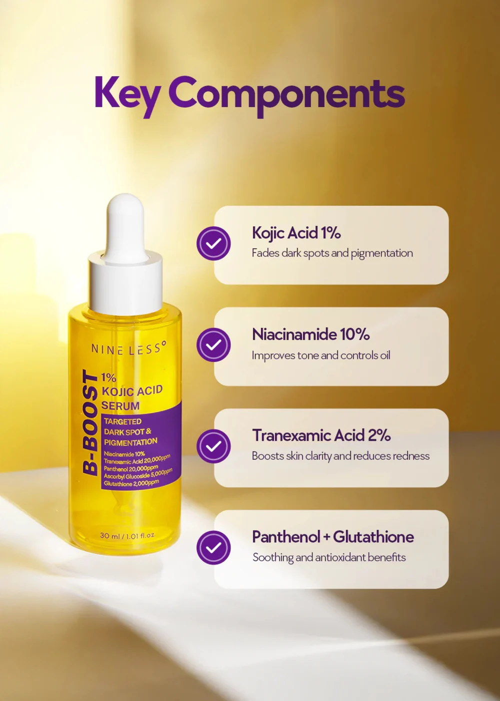NINELESS B-Boost 1% Kojic Acid Serum 30ml - Image 4