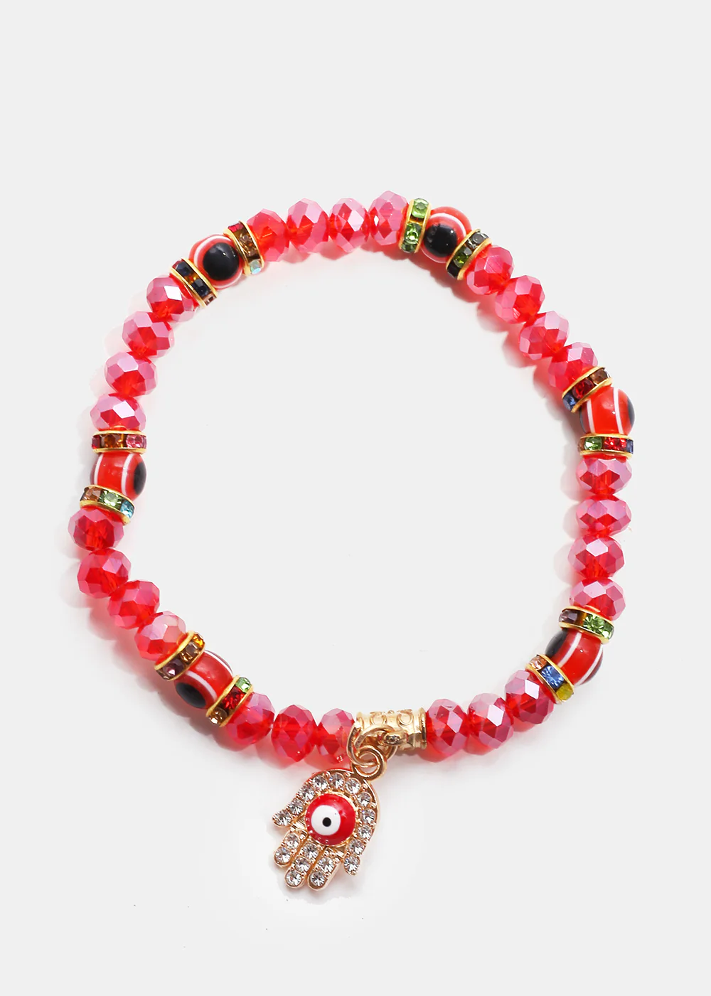 Red Hamsa Hand Bracelet with Multi Rhinestones - Image 2