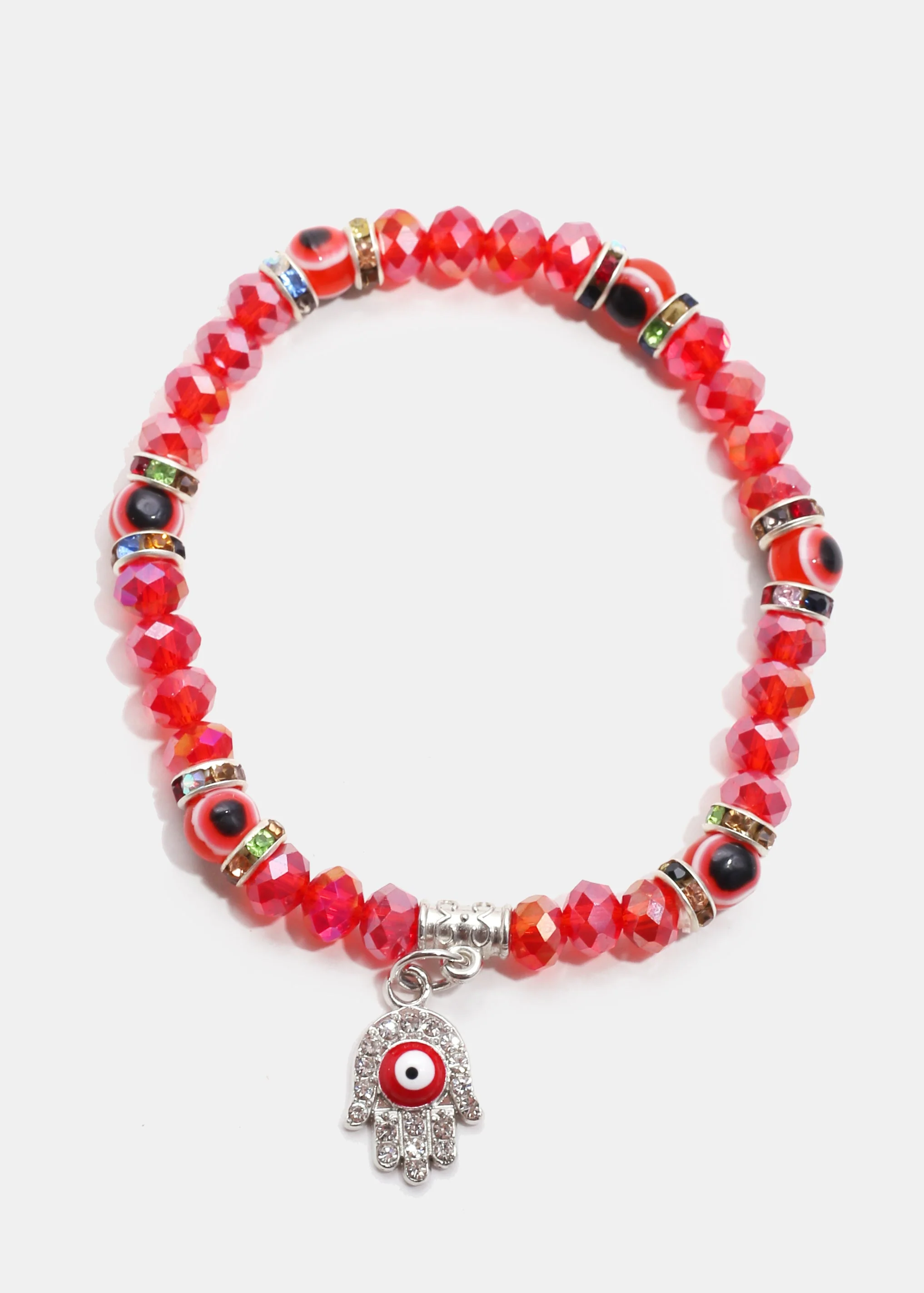 Red Hamsa Hand Bracelet with Multi Rhinestones - Image 3