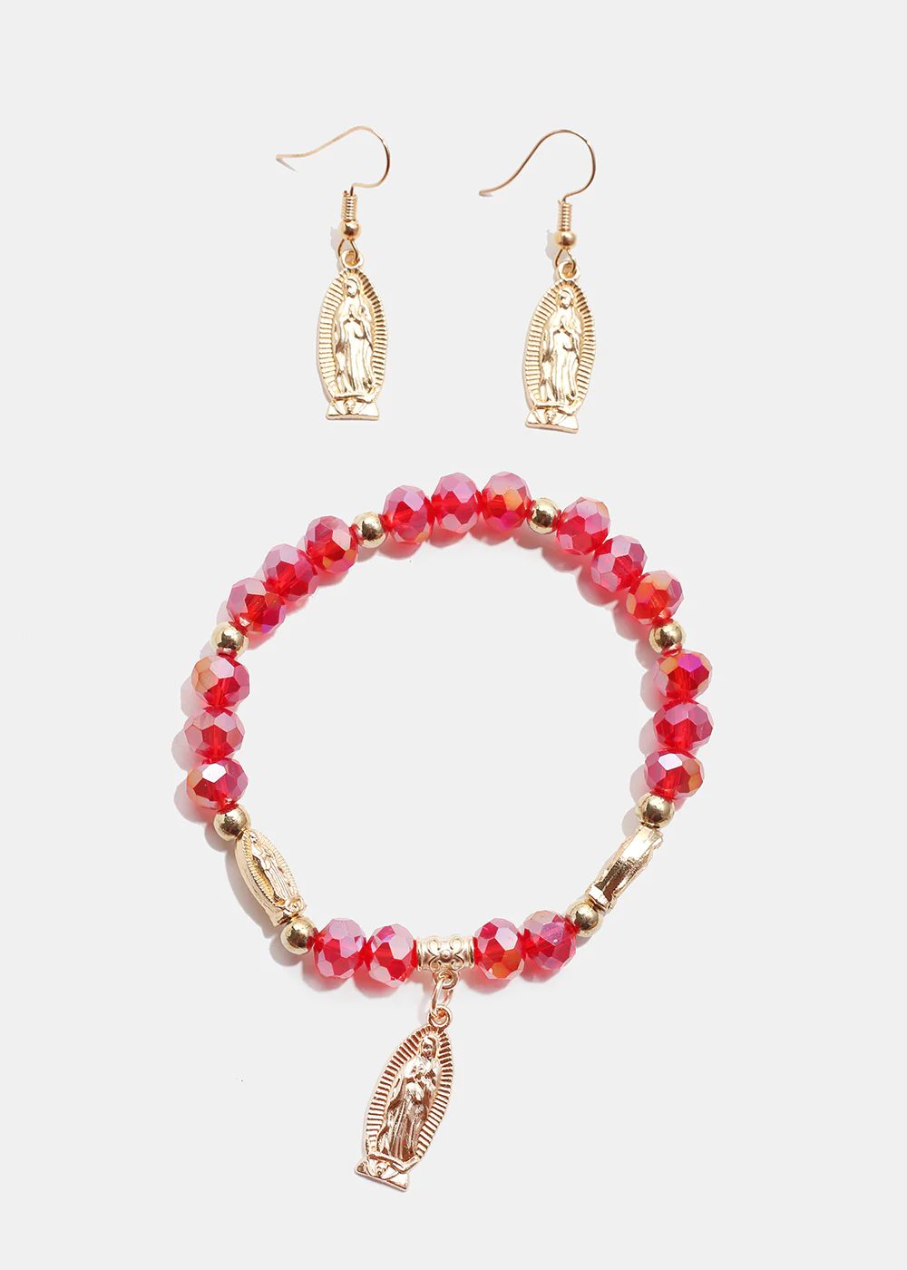 Red Virgin Mary Bead Bracelet & Earring Set - Image 2