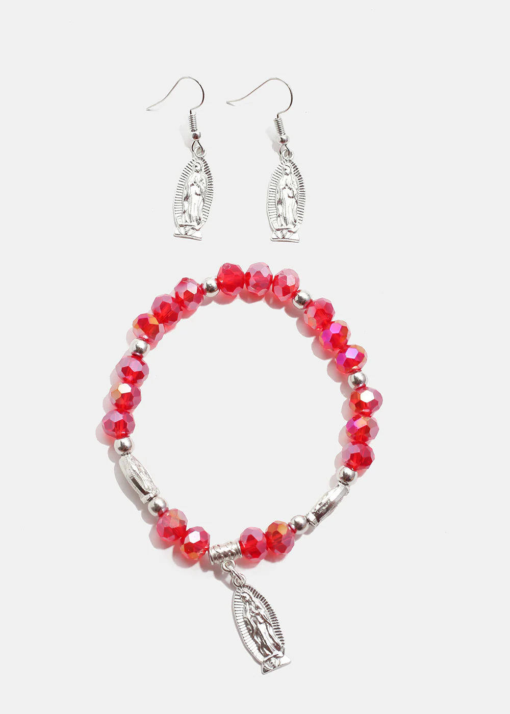 Red Virgin Mary Bead Bracelet & Earring Set - Image 3