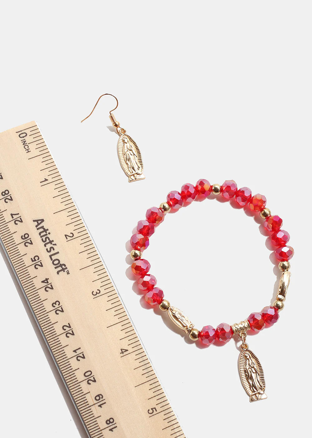Red Virgin Mary Bead Bracelet & Earring Set - Image 4