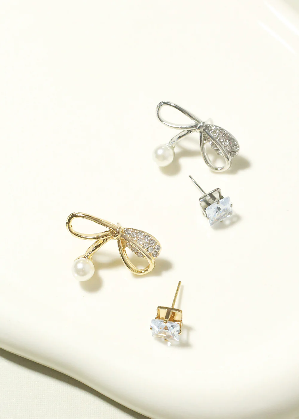 Rhinestone and Bow with Pearl Earrings - Image 2
