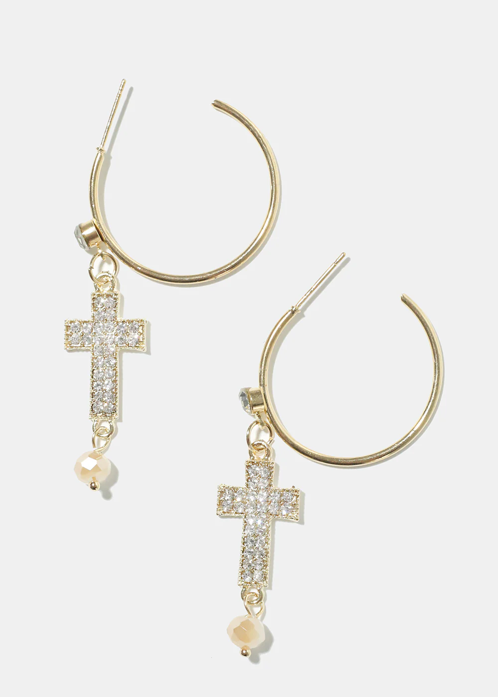 Rhinestone Cross Dangle Earrings - Image 2