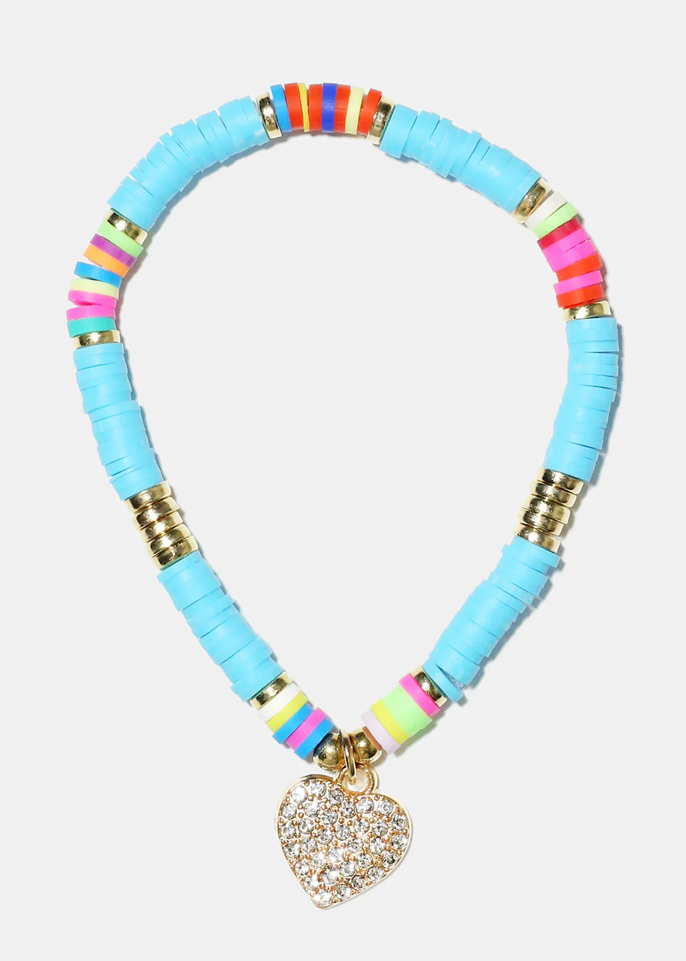 Rhinestone Heart Charm Beaded Bracelet - Image 2
