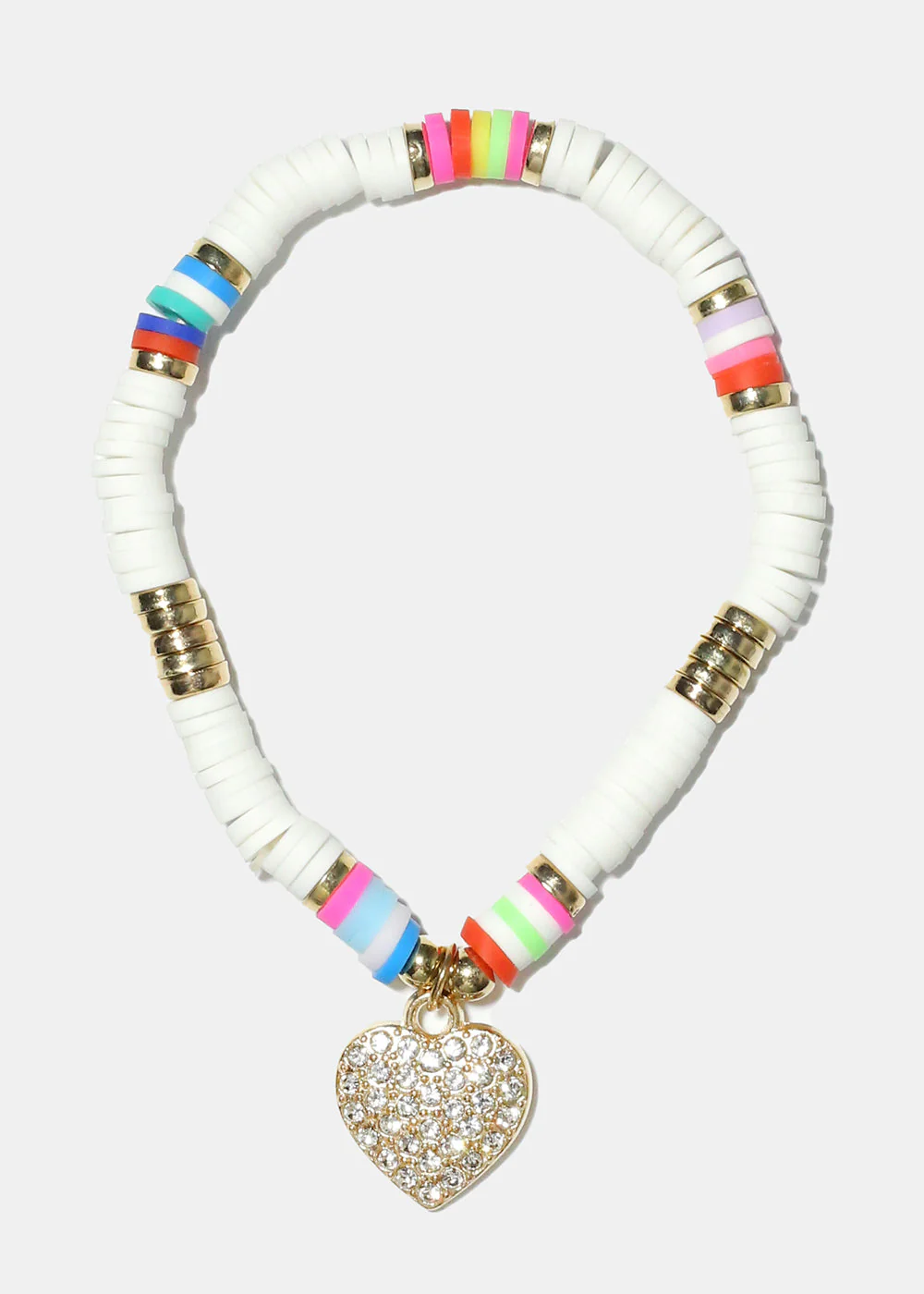 Rhinestone Heart Charm Beaded Bracelet - Image 3