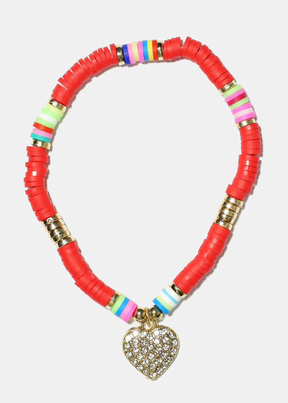 Rhinestone Heart Charm Beaded Bracelet - Image 5