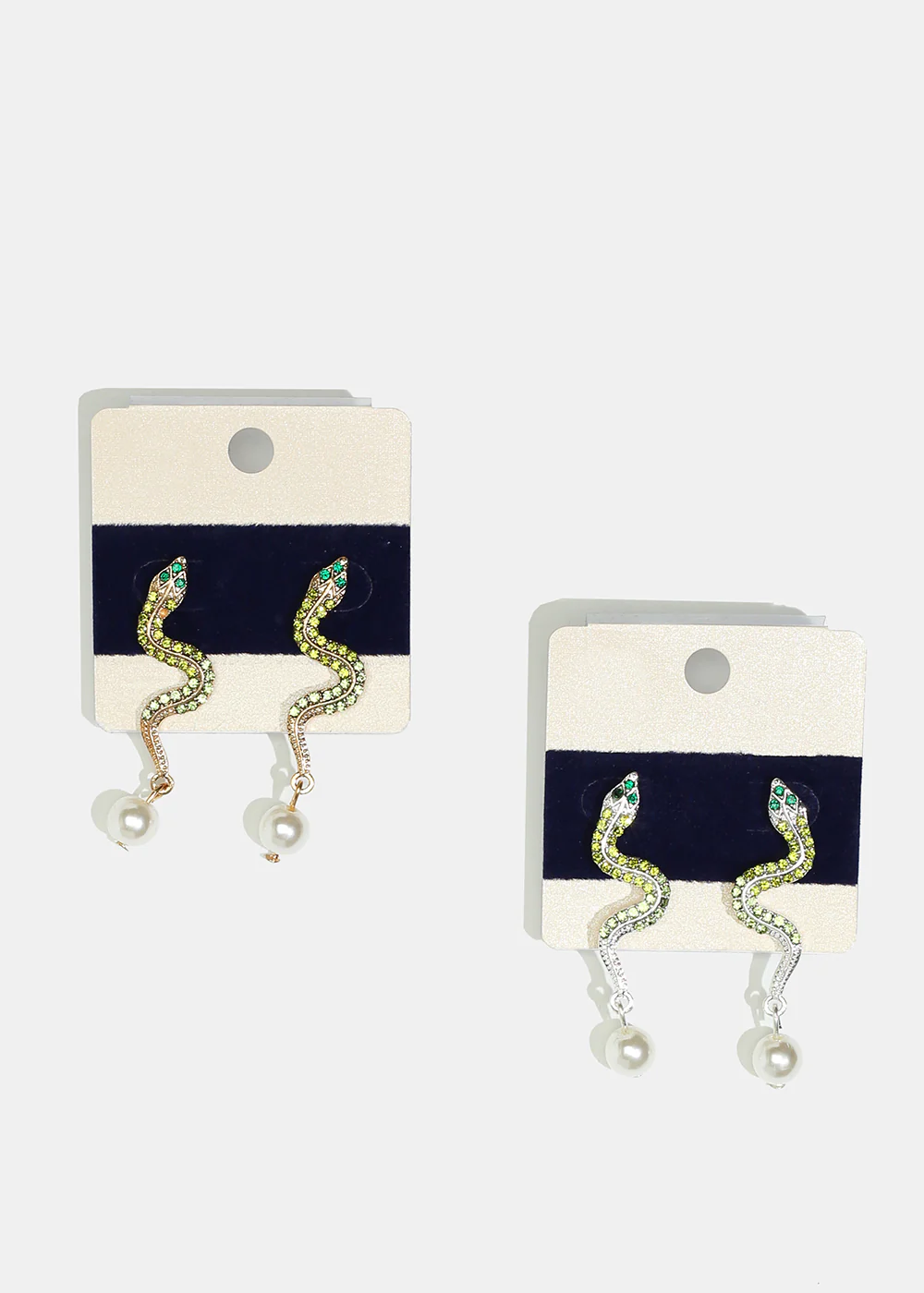 Rhinestone & Pearl Snake Earrings - Image 2