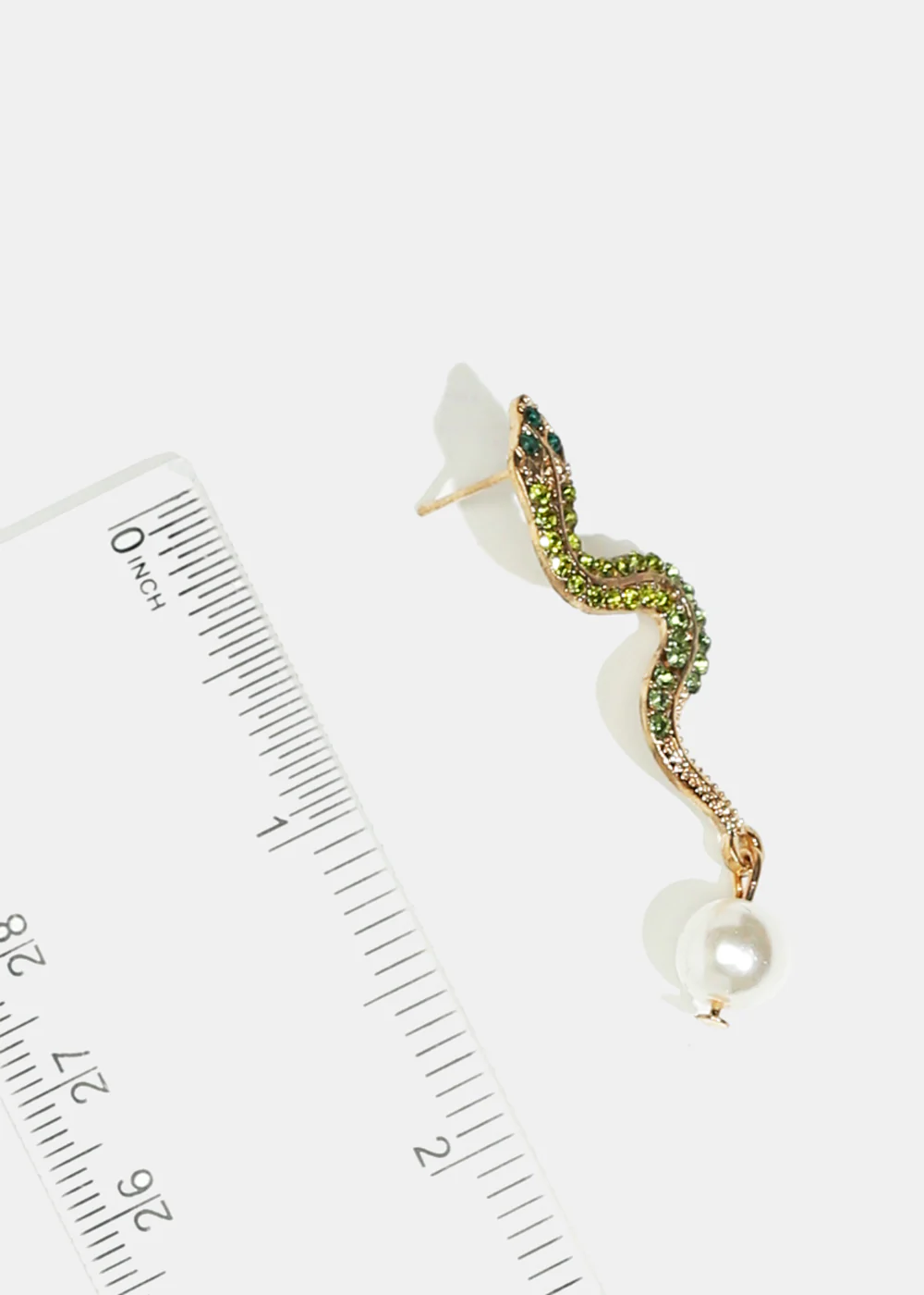 Rhinestone & Pearl Snake Earrings - Image 3