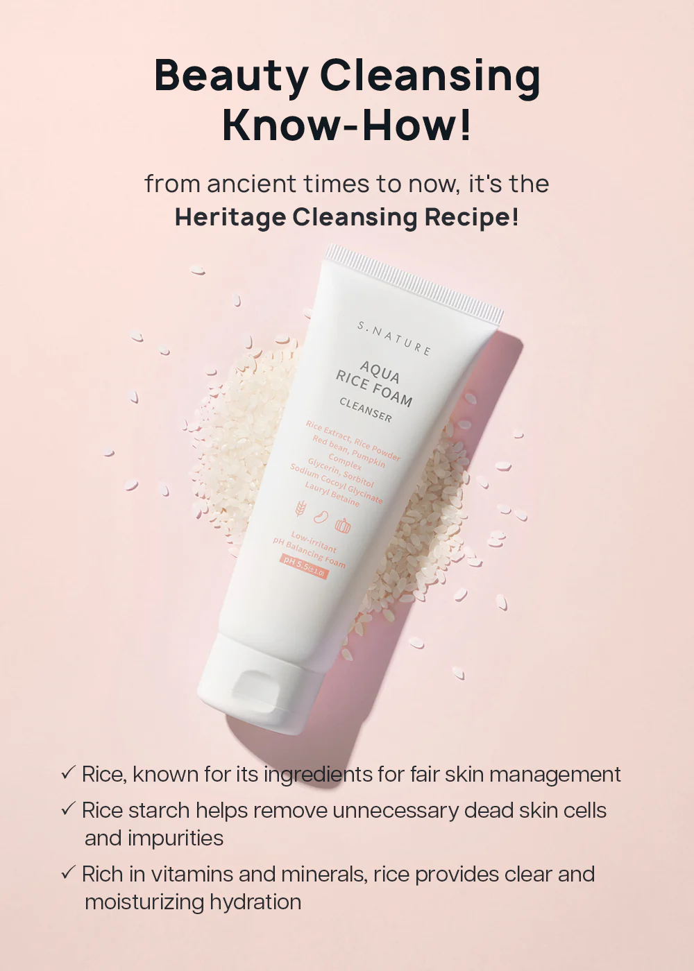 S.NATURE Aqua Rice Foam Cleanser 80ml - Image 4
