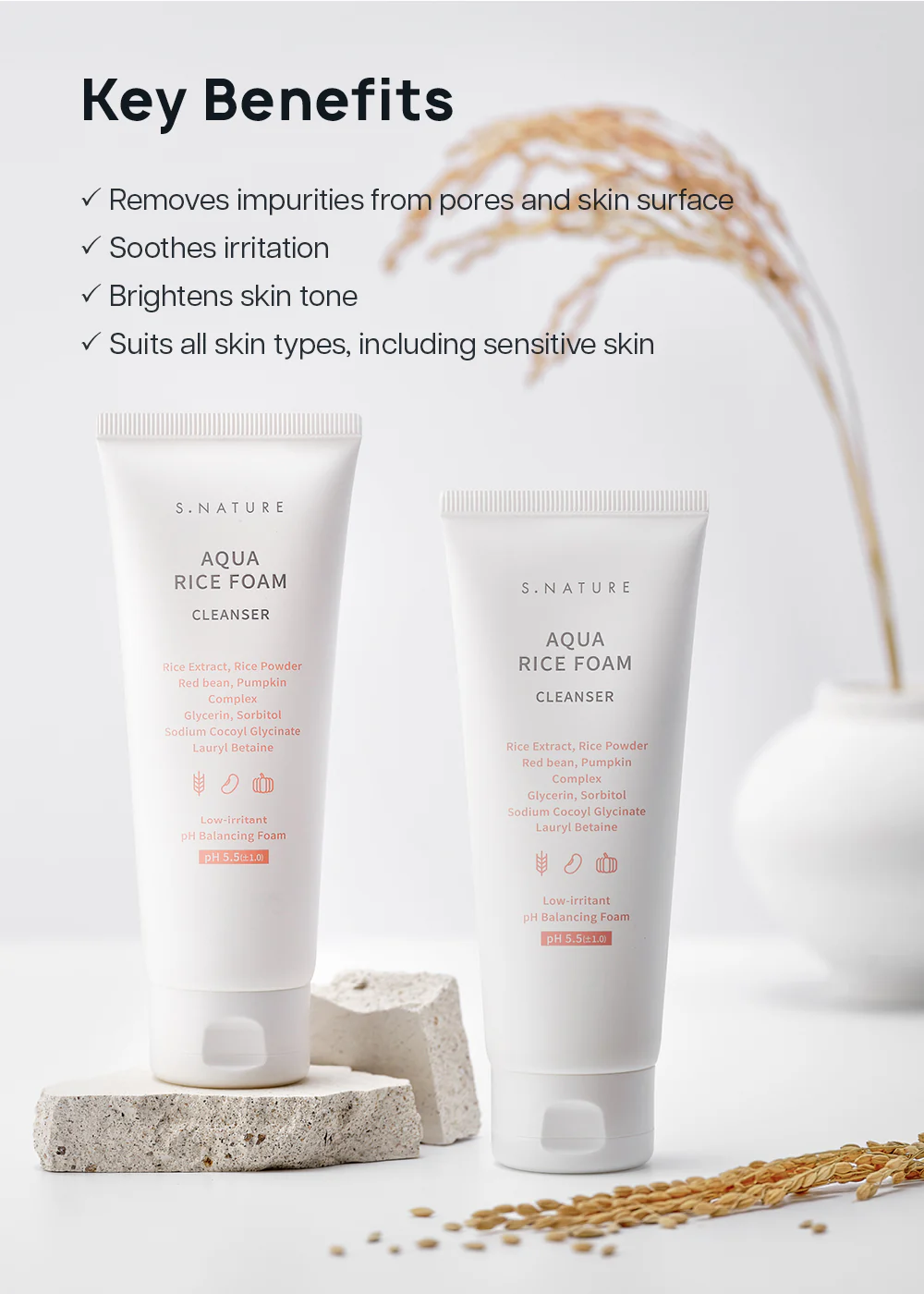 S.NATURE Aqua Rice Foam Cleanser 80ml - Image 5