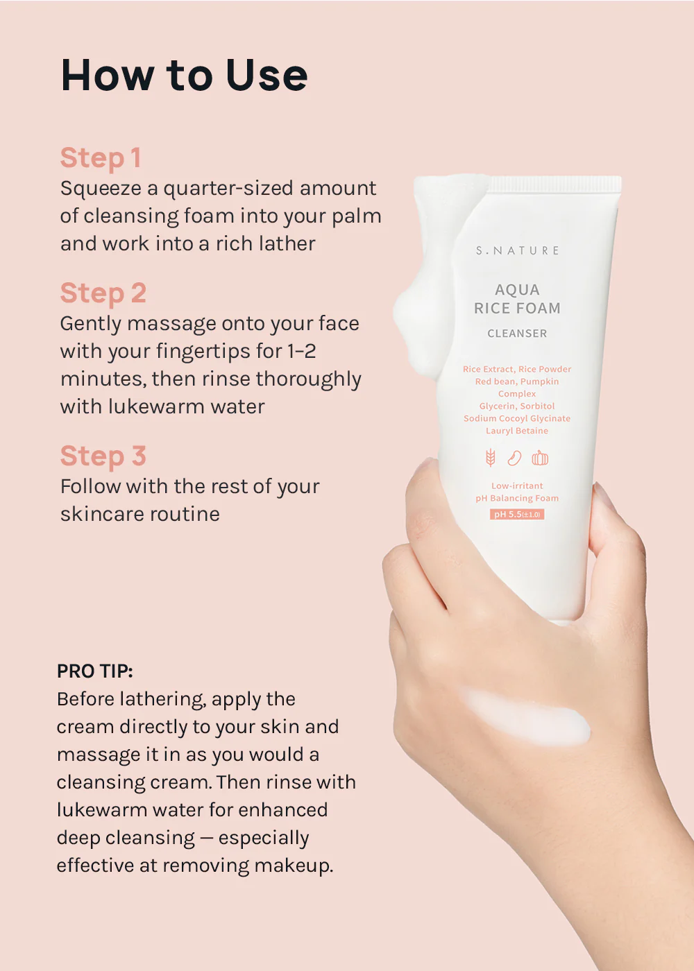S.NATURE Aqua Rice Foam Cleanser 80ml - Image 8