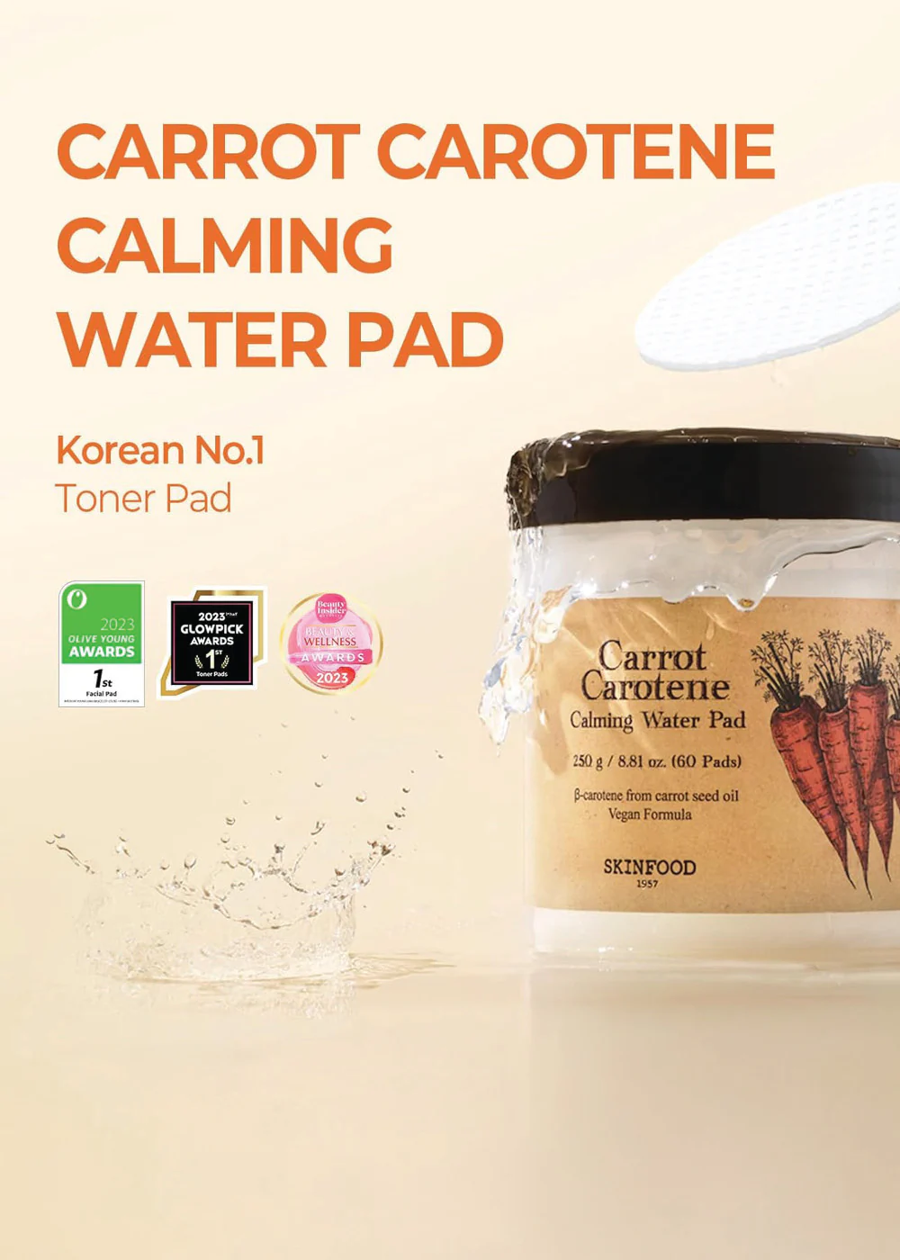 SKINFOOD Carrot Carotene Calming Water Pad (60 pads) - Image 2