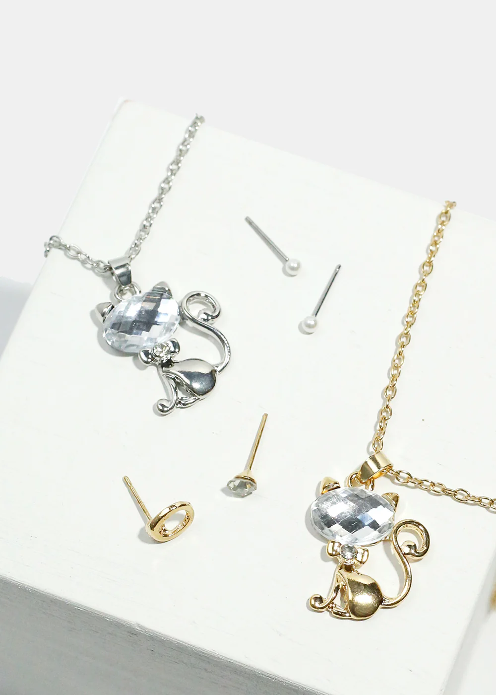 Sparkly Cat Necklace and Earring Set