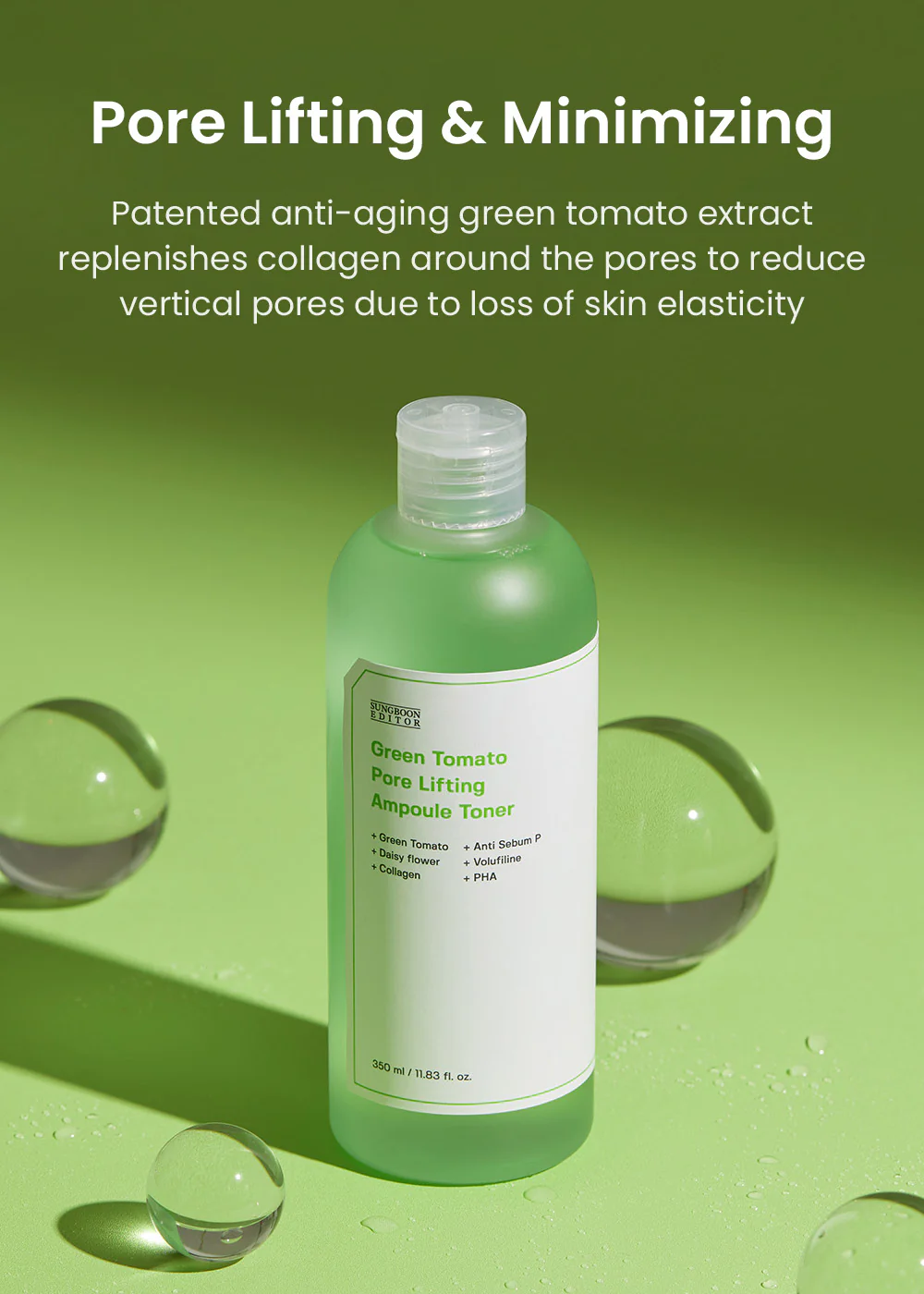 Sungboon Editor Green Tomato Pore Lifting Ampoule Toner 350ml - Image 2