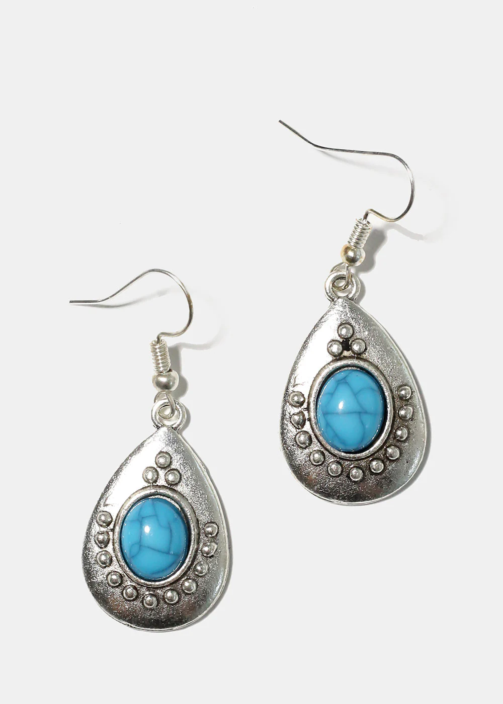 Turquoise Teardrop Stone Earrings - Image 2