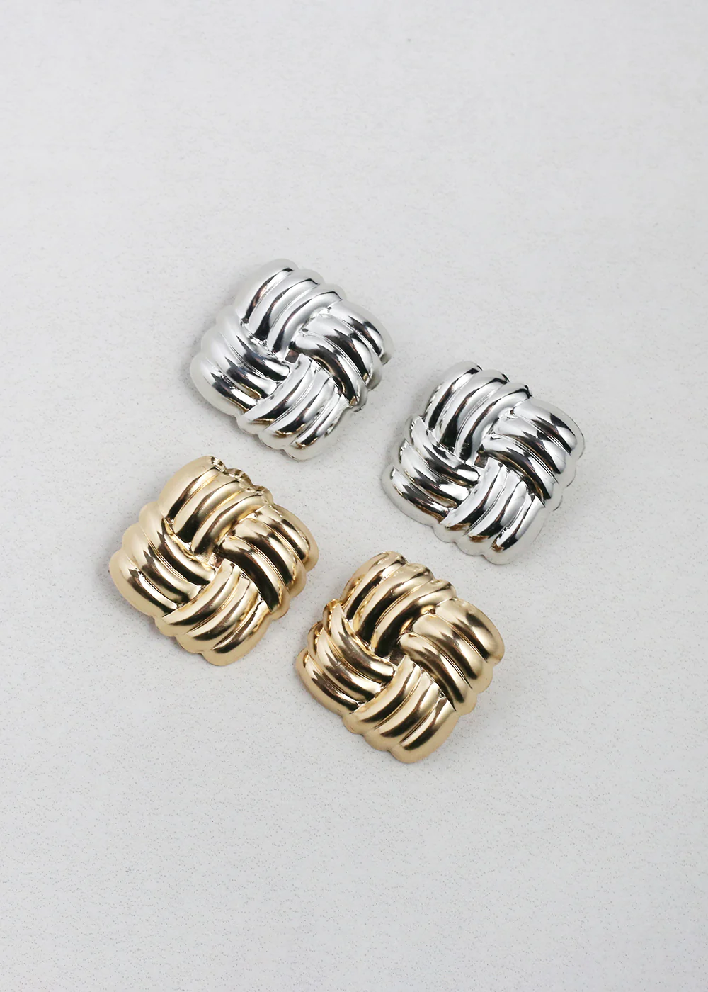 Vintage-Inspired Woven Square Button Earrings - Image 2