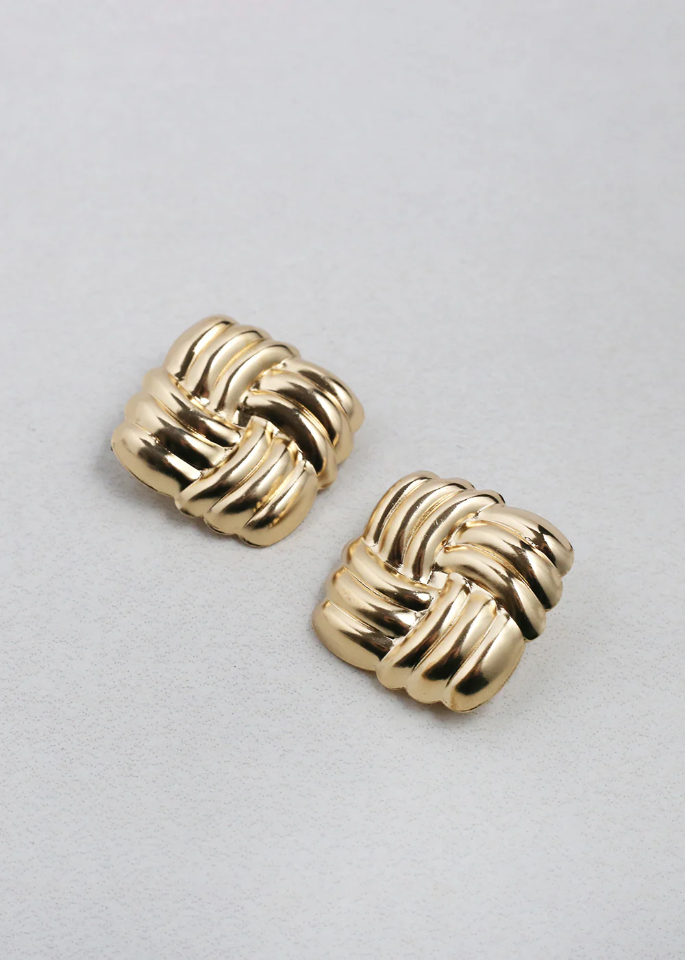 Vintage-Inspired Woven Square Button Earrings - Image 3