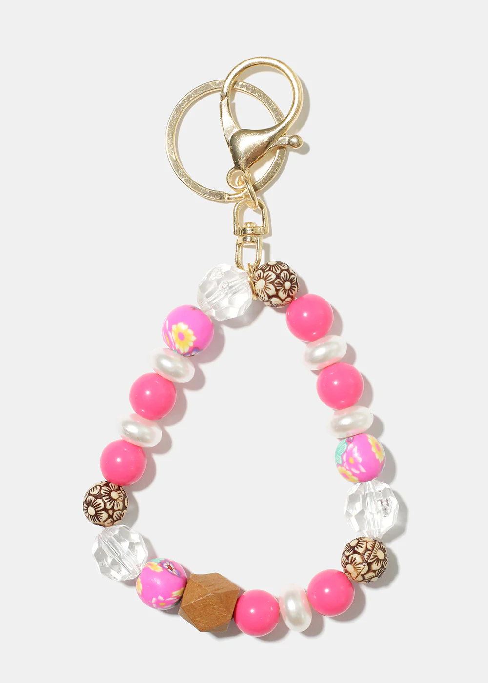 Wood and Pearl Bead Keychain Bracelet - Image 3