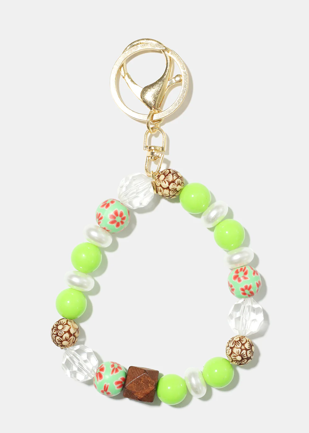 Wood and Pearl Bead Keychain Bracelet - Image 5